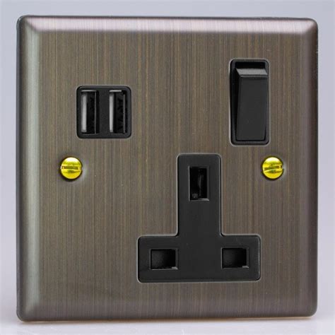 Varilight Urban Antique Brass 1 Gang 13A Switched Socket With Dual USB