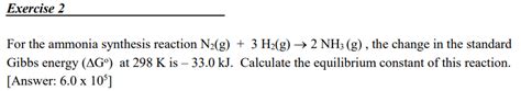 Solved Exercise 2For The Ammonia Synthesis Reaction Chegg