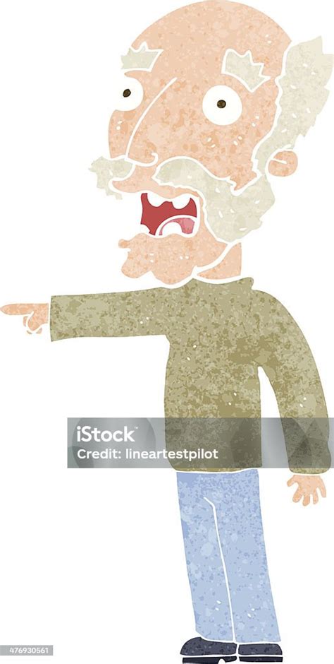 Cartoon Scared Old Man Pointing Stock Illustration - Download Image Now - Adult, Bizarre ...