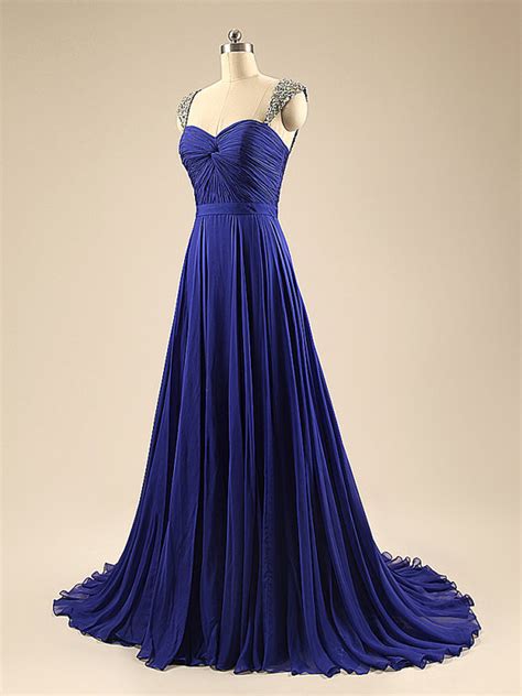 Long Royal Blue Bridesmaid Dressfloor Length Blue Bridesmaid Dresseselegant Long Beaded Prom