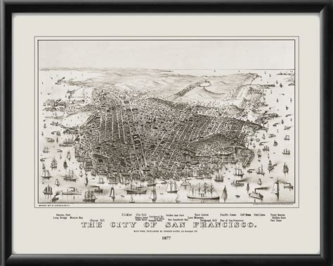 San Francisco CA 1877 Currier Ives Restored Map Vintage City Maps