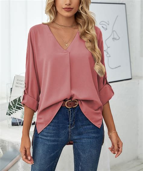 Pantalon Pink Roll Tab Sleeve V Neck Top Women In 2023 Women Long