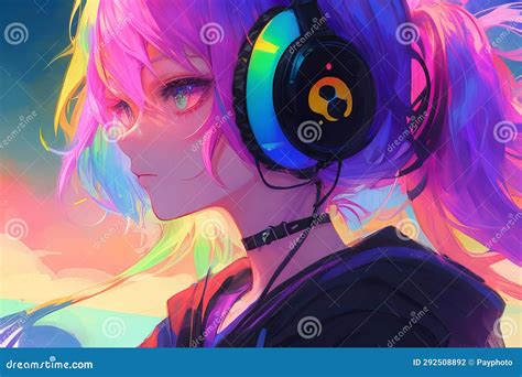 Chill In Lofi Style: Anime Girl With Rainbow Hair Grooving To Hip Hop ...