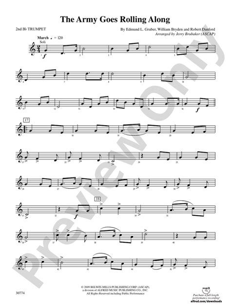 The Army Goes Rolling Along: 2nd B-flat Trumpet: 2nd B-flat Trumpet Part - Digital Sheet Music ...