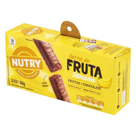 Pack Barra De Frutas Banana Cobertura Chocolate Nutry Caixa 60g 3