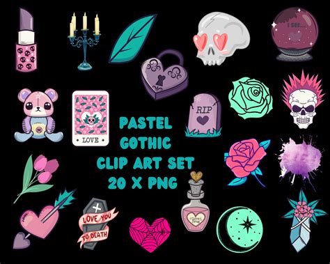 Pastel Gothic Clip Art Set Pastel Gothic Png Journal Art Etsy