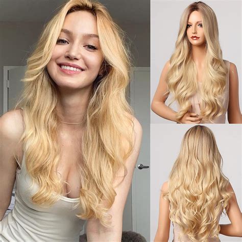 Amazon HAIRCUBE Long Blonde Wigs For Women Synthetic Wavy Hair