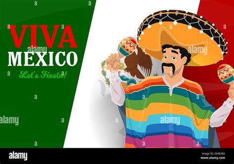 Mexican Musician With Sombrero And Maracas Vector Viva Mexico Greeting Card Mexican Fiesta