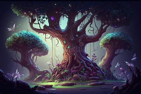 Enchanted Fairy Forest Landscape, Misty Dark Mood. Concept Art Ai ...