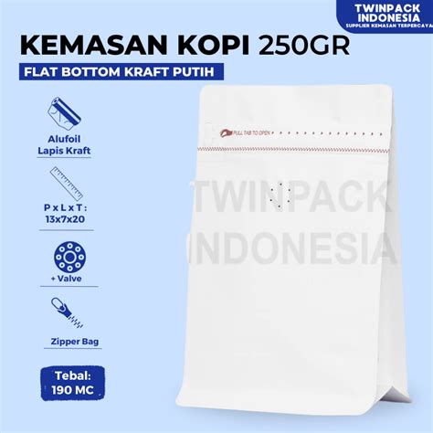 Jual Kemasan Kopi Gram Ziplock Kraft Paper Putih Flat Bottom