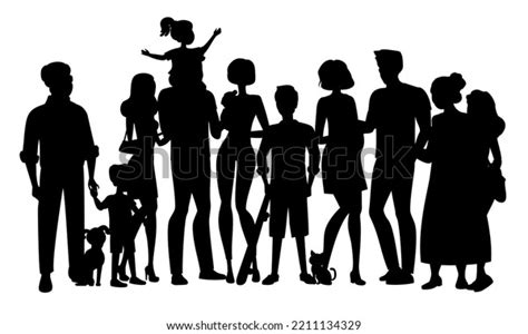 Happy Big Family Silhouette Black White Stock Vector (Royalty Free ...