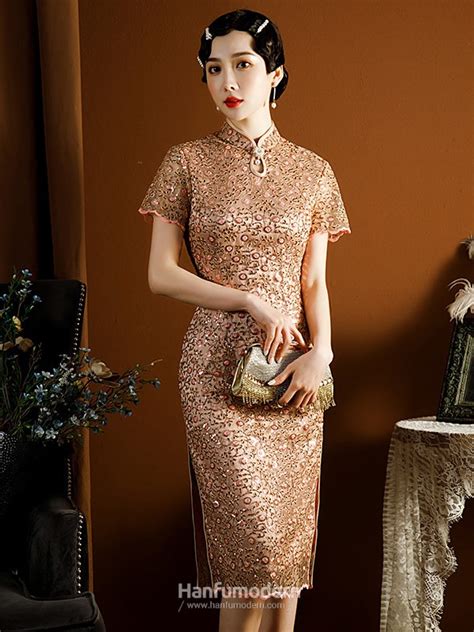 Improved Cheongsam Lace Dress Qipao Modern Dress - Hanfumodern