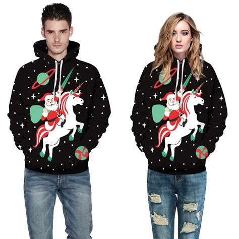 2019 Autumn Winter Funny 3d Printed Santa Claus Riding Unicorn Loose