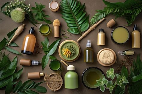 Eco Friendly Cosmetics Decorated With Green Leaves Organic Facial