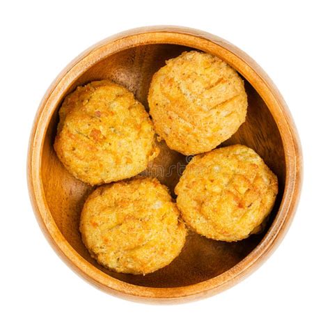 Pre Fried Vegan Falafel Balls Chickpea Fritters In Wooden Bowl Stock