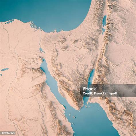 Sinai Peninsula 3d Render Peta Topografi Netral Foto Stok Unduh