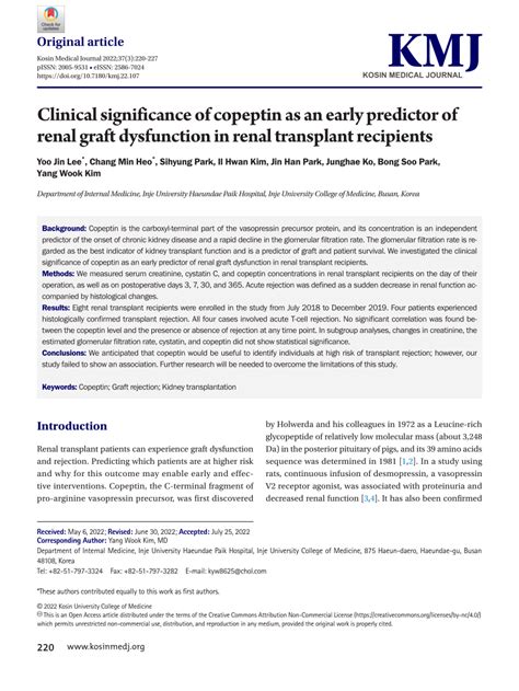 PDF Clinical Significance Of Copeptin As An Early Predictor Of Renal