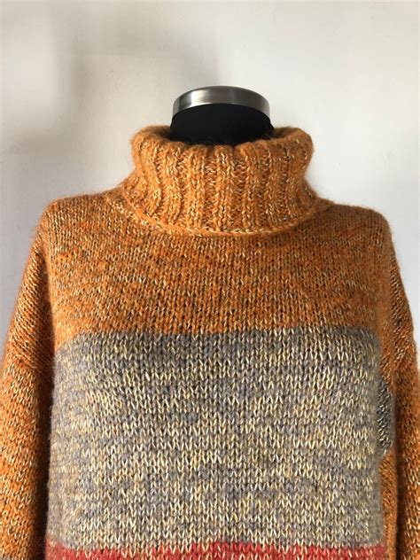 Pull Mohair rayé Pull Unisexe à col roulé surdimensionné Etsy France