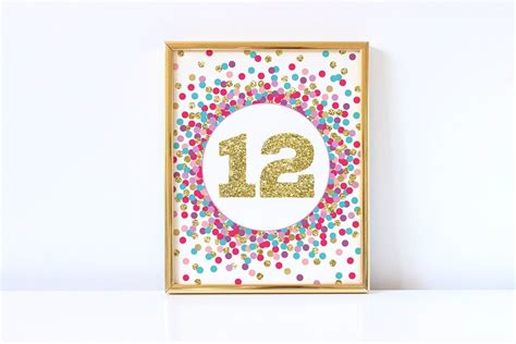 Number 12 Sign Printable 12th Birthday Girl Table Sign Hot | Etsy