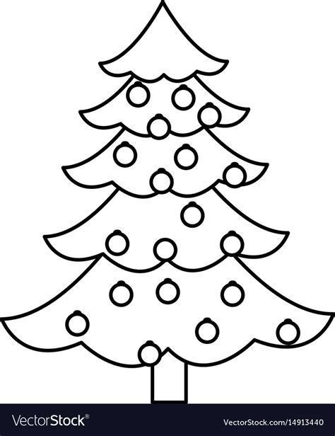 Christmas tree pine decoration balls outline Vector Image