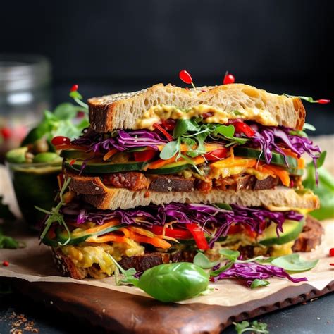 Premium Photo Vegan Sandwich With Tofu Hummus Avocado Tomato And Sprouts