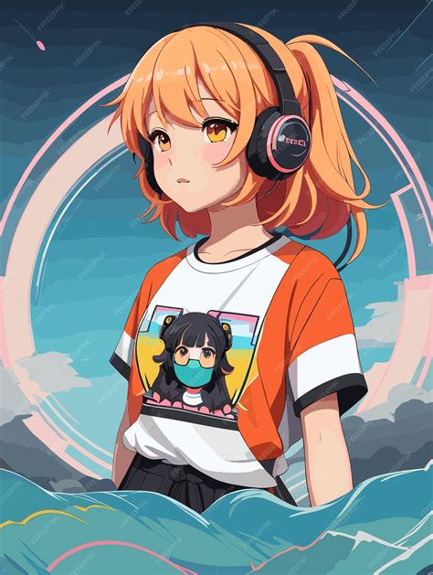 Premium Ai Image Anime Girl And Headphones With Abstract