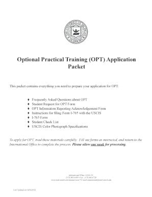 Fillable Online Optional Practical Training Opt Application Packet Fax