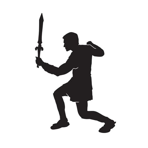 Silhouette Of Male Warrior With Sword Weapon Silhouette Of A Knight