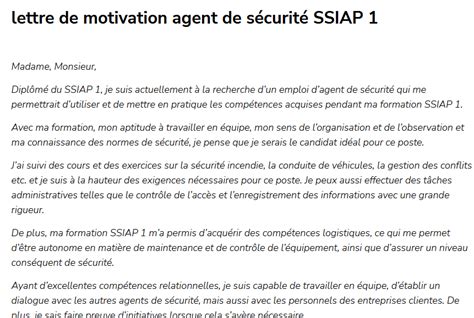 Lettre De Motivation Agent De Securite Ssiap1 15 Lettre De Motivation