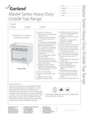 Fillable Online Master Series Heavy Duty Griddle Top Range M