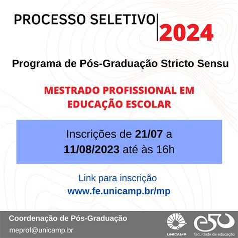 Mestrado Profissional Em Educa O Escolar Processo Seletivo Ano