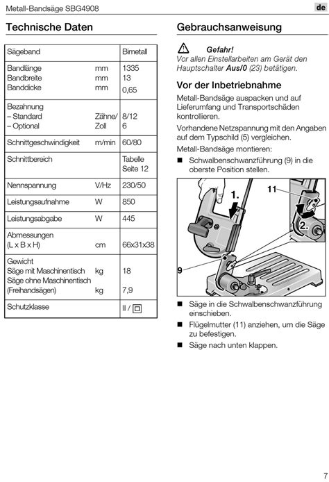 Technische Daten Gebrauchsanweisung Flex SBG4908 Betriebsanleitung