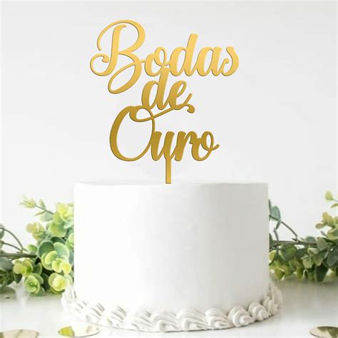 Topo Para Bolo Acrilico Bodas Ouro Partyval