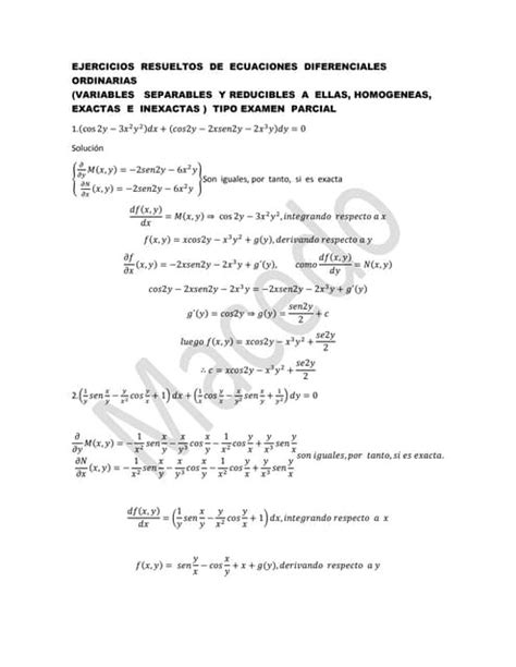 Ejercicios Resueltos De Ecuaciones Diferenciales Pdf