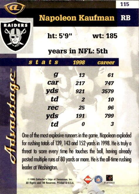 1999 Collector S Edge Advantage Napoleon Kaufman 115 Oakland Raiders EBay