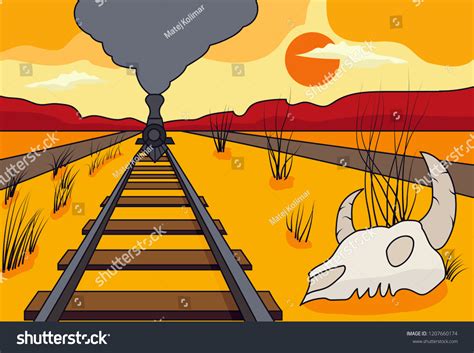 Wild West Scene Train Rail Road Stock Vector (Royalty Free) 1207660174 ...