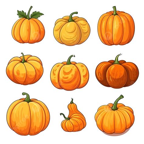 Pumpkin Cartoon Set Autumn Halloween Or Thanksgiving Day Festival