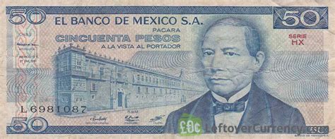 50 Old Mexican Pesos Banknote Benito Juárez Exchange For Cash