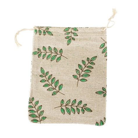 10 X Linen Jute Cloth Sack Jewelry Pouch Drawstring Gift Bags Leaf