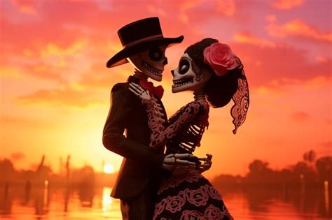 Pareja De Esqueletos Bailando En El Atardecer Escena Romántica O 00603 00 Foto Premium