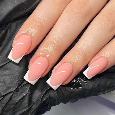 Glossy Pinkish Square Nails Medium Long White French Temu Canada