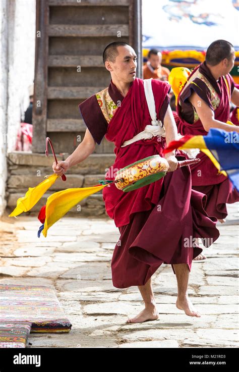 Prakhar Lhakhang Bumthang Bhutan Bhutanese Buddhist Monks Dancing In