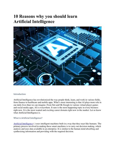 PPT 10 Reasons Why You Should Learn Artificial Intelligence