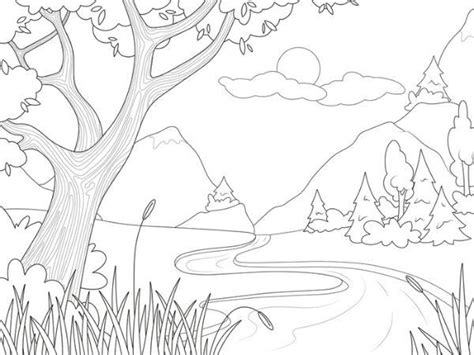 Coloriage à imprimer paysage montagneux