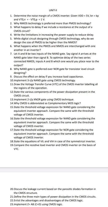 Solved 1 Determine The Noise Margin Of A Cmos Inverter