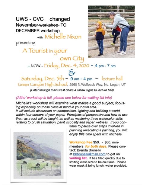 Uws Cvc 2020 Workshop December With Michelle Nixon Utah Watercolor