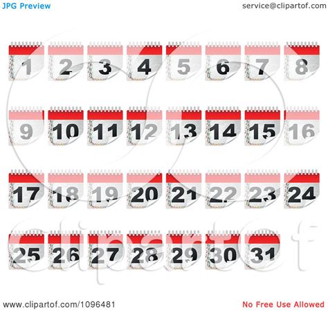 Clipart Calendar Day Icons From 1 To 31 - Royalty Free Vector ...