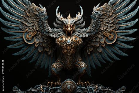 The ancient and powerful Garuda, a mythical bird-like creature from Hindu and Buddhist ...