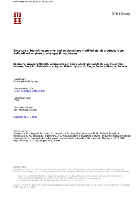 (PDF) Structure of branching enzyme- and amylomaltase modified starch ...