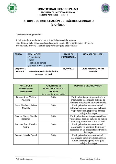 Informe De Participacion Biofisica Ii Universidad Ricardo Palma